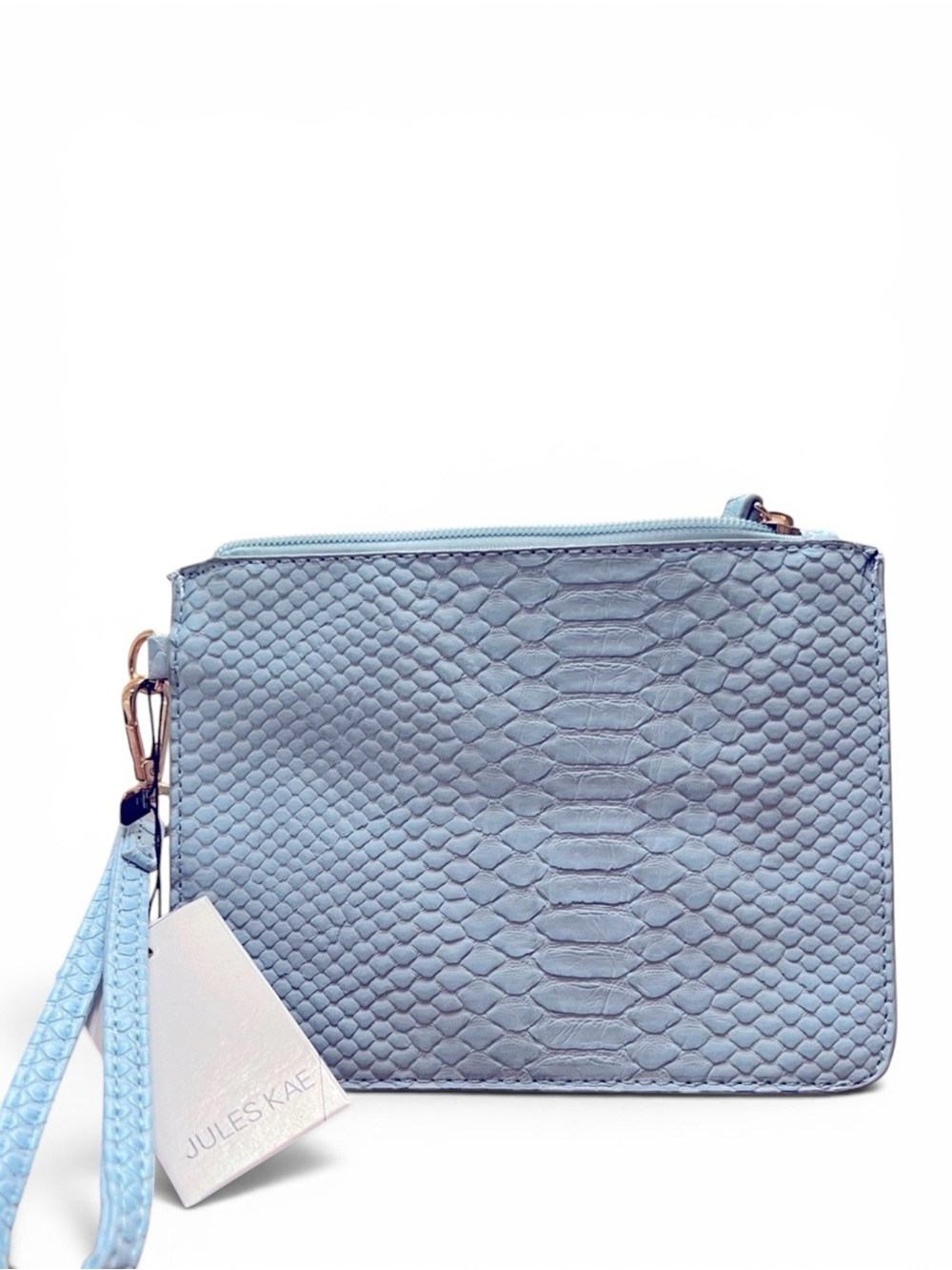 Jules Kae Darla Vegan Leather Croc Embossed Wristlet Pouch Baby Blue